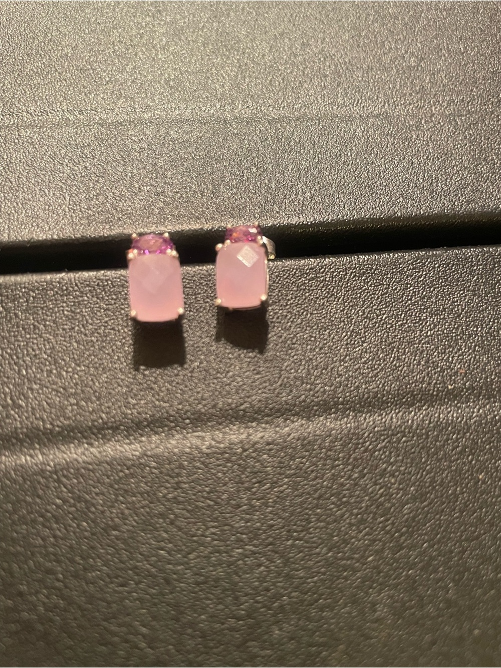 Pink Cushion Stone Stud Earrings with Petite Accent Gems